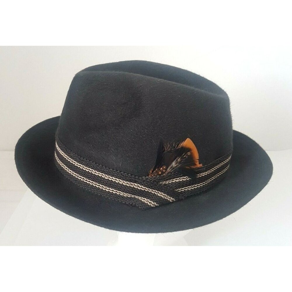 Vintage Robert Hall Hat Black Size 7 Genuine Fur Felt Hat Feather Made In USA